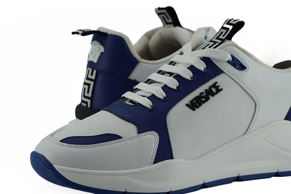 Versace Blue White Calf Leather Sneakers