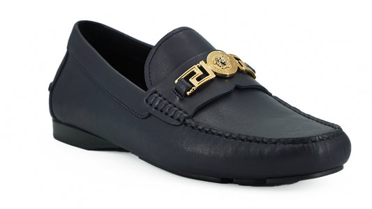 Versace Navy Blue Calf Leather Loafers