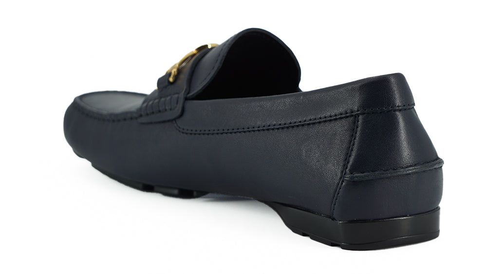 Versace Navy Blue Calf Leather Loafers