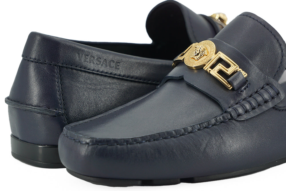 Versace Navy Blue Calf Leather Loafers