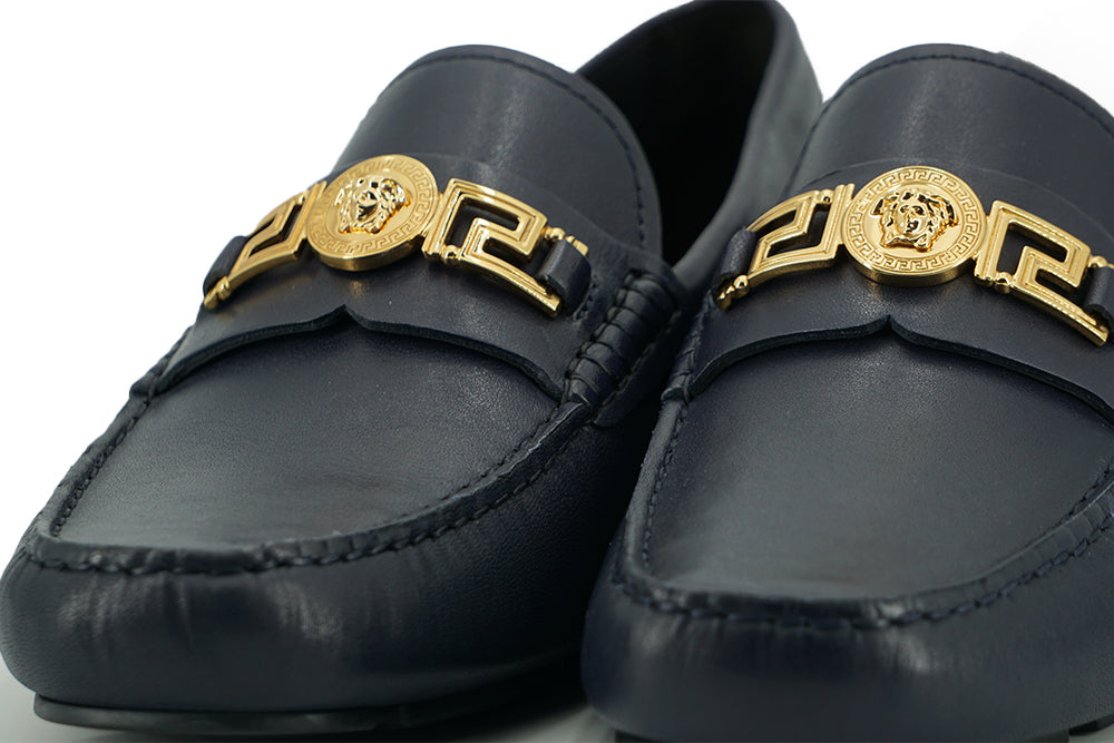 Versace Navy Blue Calf Leather Loafers