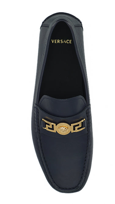 Versace Navy Blue Calf Leather Loafers