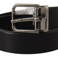 Dolce & Gabbana Black Calf Leather Logo Engraved Metal Buckle Belt