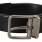 Dolce & Gabbana Black Calf Leather Logo Engraved Metal Buckle Belt