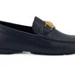 Versace Navy Blue Calf Leather Loafers Shoes