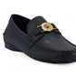 Versace Navy Blue Calf Leather Loafers Shoes