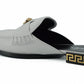 Versace White Calf Leather Slides Flat Shoes