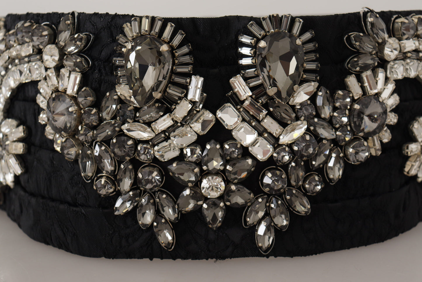 Dolce & Gabbana Black Silk Brass Crystal Embellished Waist Belt