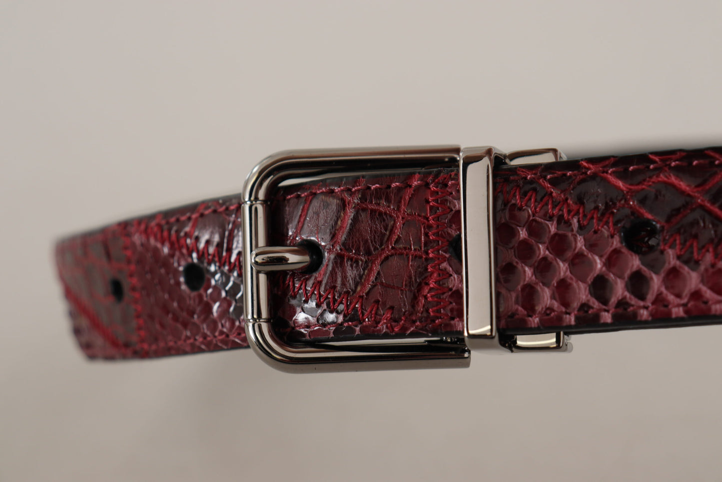 Dolce & Gabbana Red Exotic Leather Metal Logo Buckle Belt