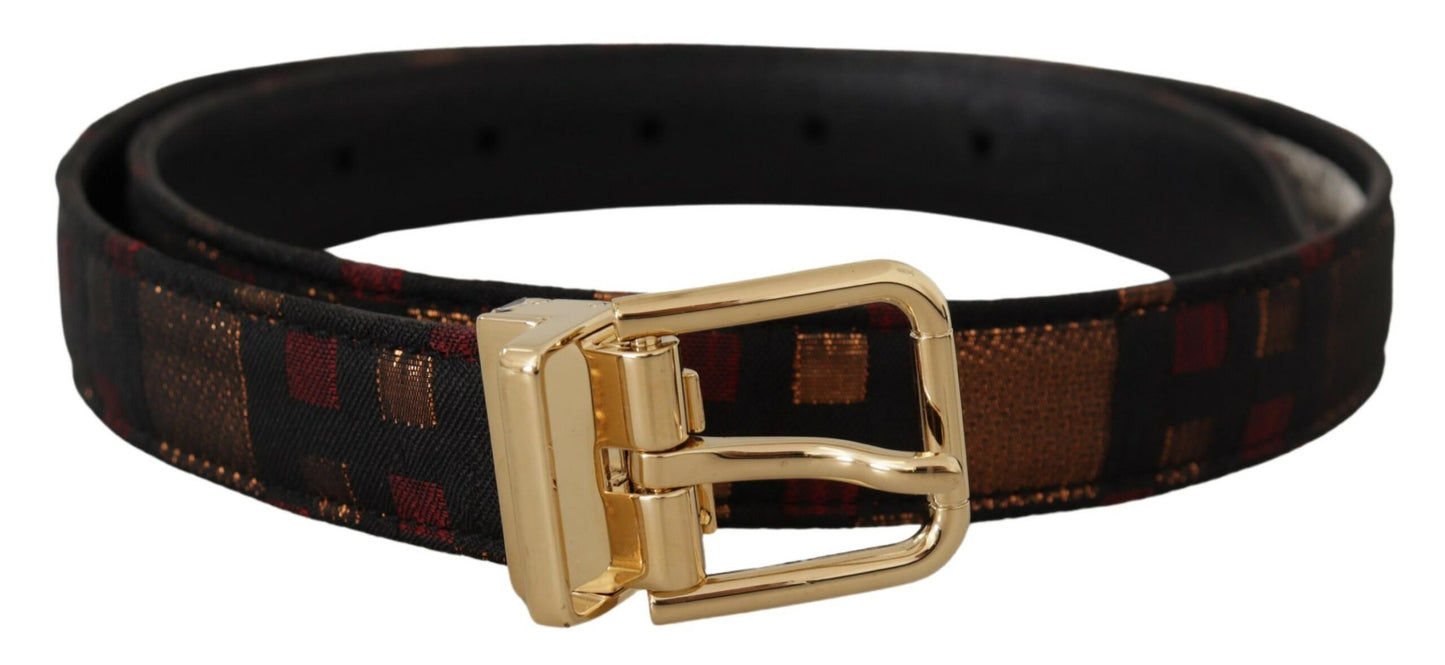 Dolce & Gabbana Multicolor Leather Jacquard Gold Metal Buckle Belt