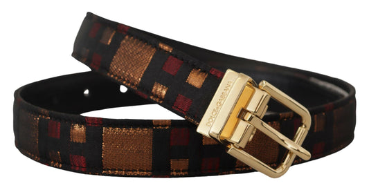 Dolce & Gabbana Multicolor Leather Jacquard Gold Metal Buckle Belt