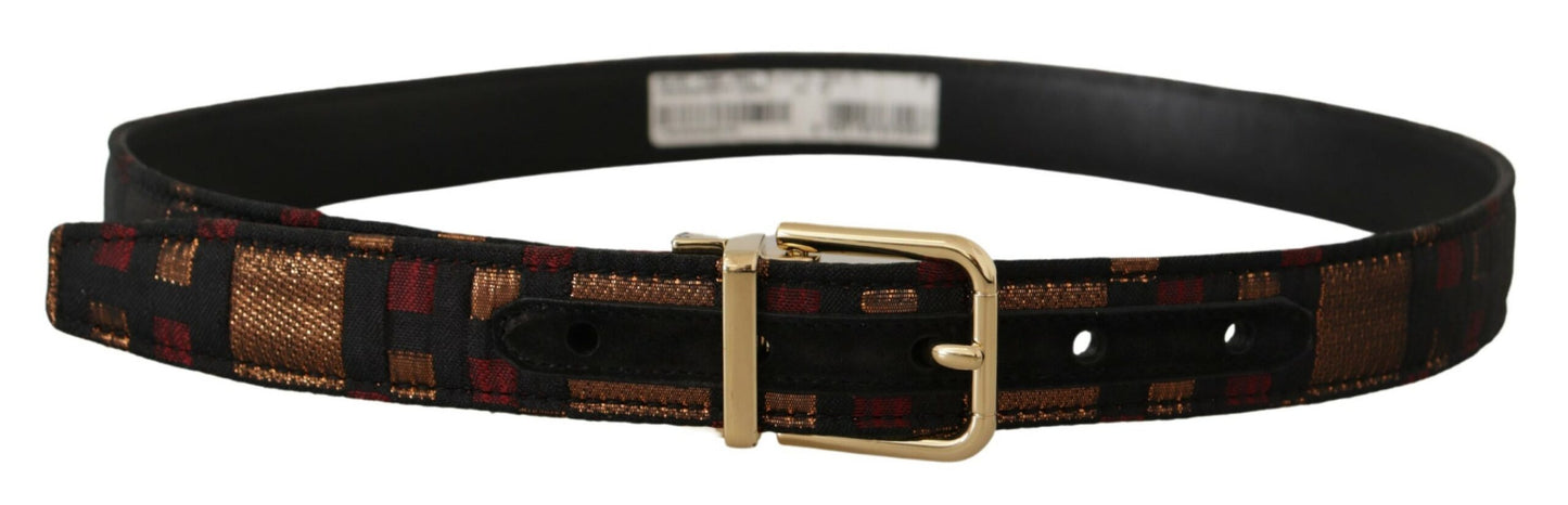 Dolce & Gabbana Multicolor Leather Jacquard Gold Metal Buckle Belt