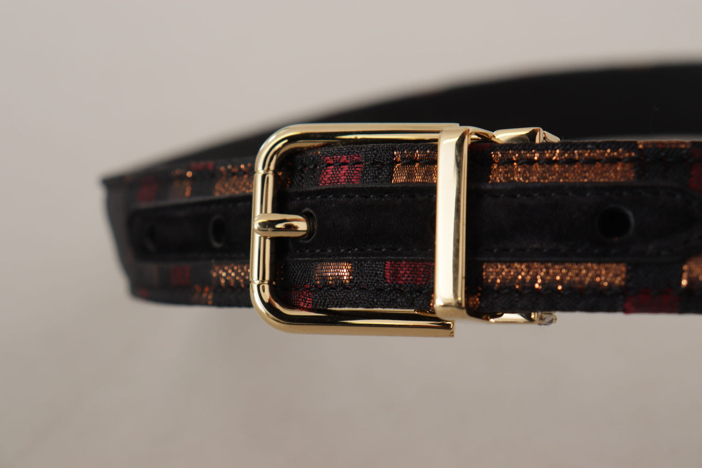 Dolce & Gabbana Multicolor Leather Jacquard Gold Metal Buckle Belt