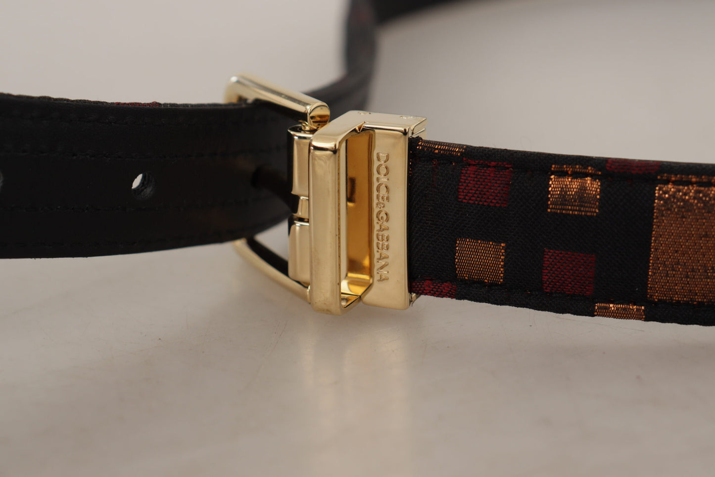 Dolce & Gabbana Multicolor Leather Jacquard Gold Metal Buckle Belt