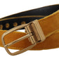 Dolce & Gabbana Mustard Velvet Gold Logo Engraved Metal Buckle Belt