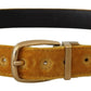 Dolce & Gabbana Mustard Velvet Gold Logo Engraved Metal Buckle Belt