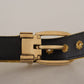 Dolce & Gabbana Mustard Velvet Gold Logo Engraved Metal Buckle Belt