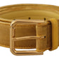 Dolce & Gabbana Yellow Velvet Gold Metal Logo Engraved Buckle Belt