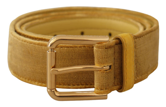 Dolce & Gabbana Yellow Velvet Gold Metal Logo Engraved Buckle Belt