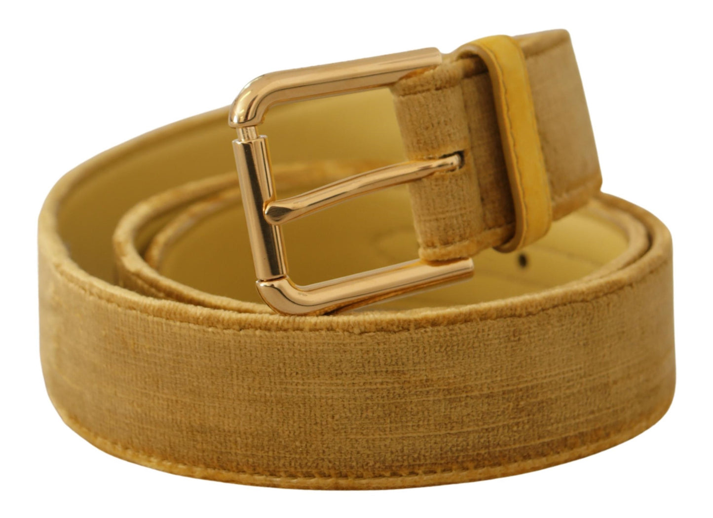 Dolce & Gabbana Yellow Velvet Gold Metal Logo Engraved Buckle Belt