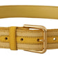 Dolce & Gabbana Yellow Velvet Gold Metal Logo Engraved Buckle Belt