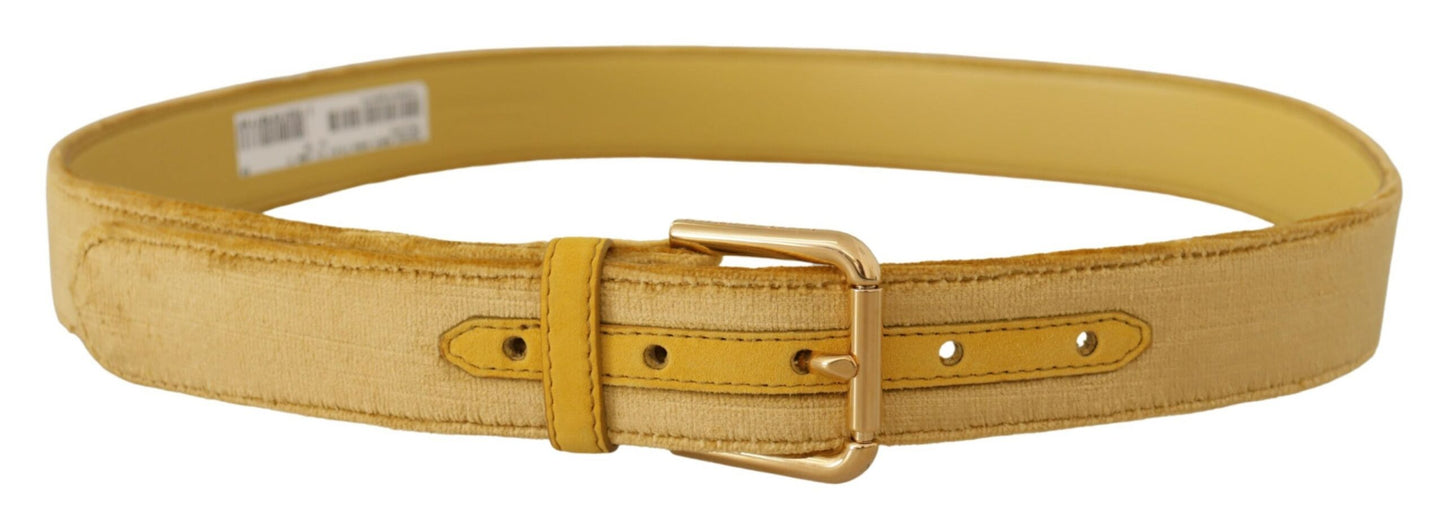 Dolce & Gabbana Yellow Velvet Gold Metal Logo Engraved Buckle Belt