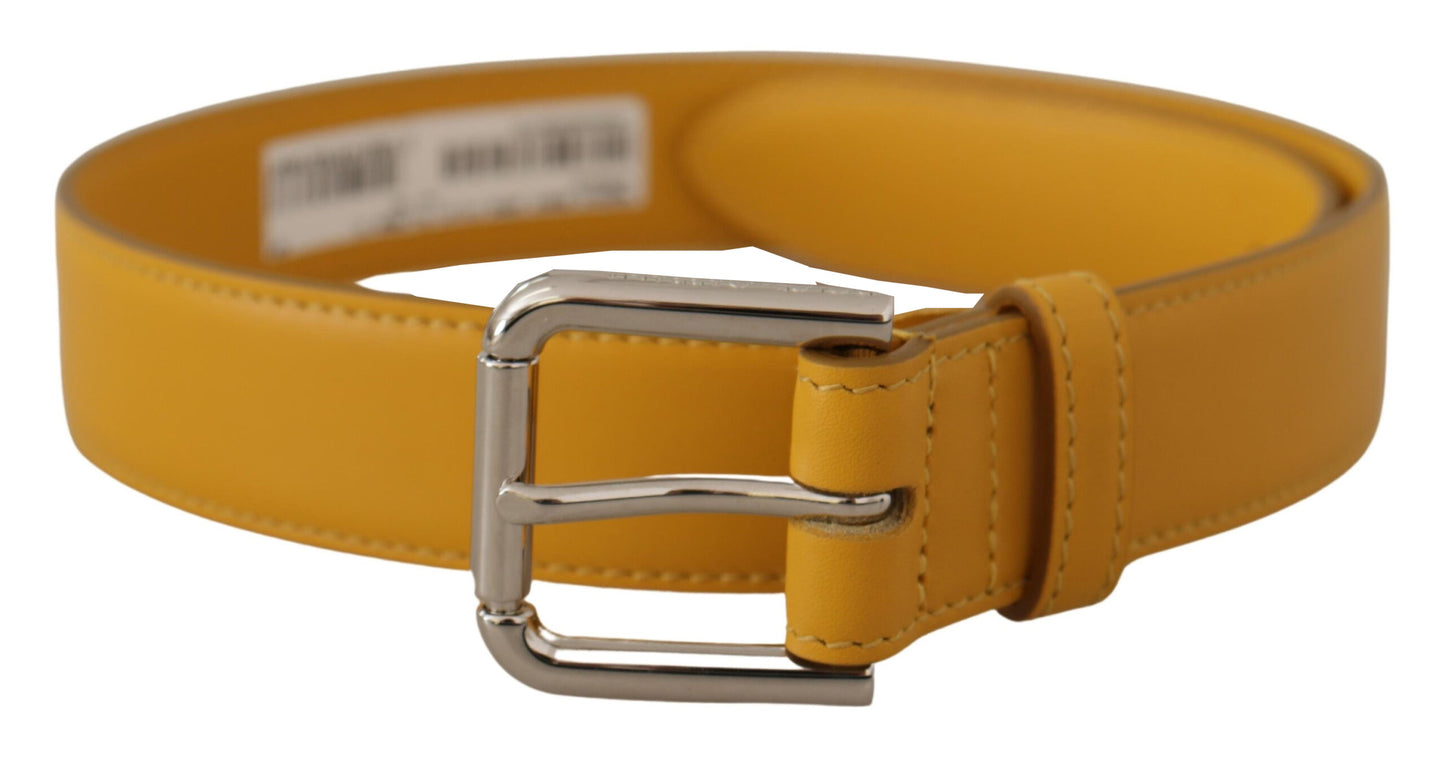 Dolce & Gabbana Yellow Leather Silver Tone Logo Metal Buckle Belt