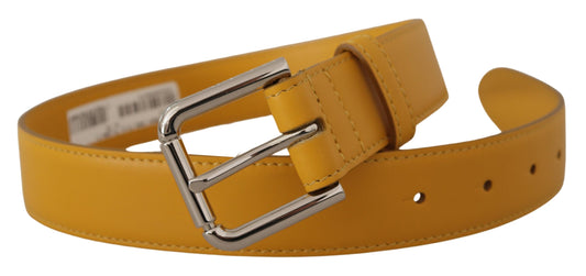 Dolce & Gabbana Yellow Leather Silver Tone Logo Metal Buckle Belt