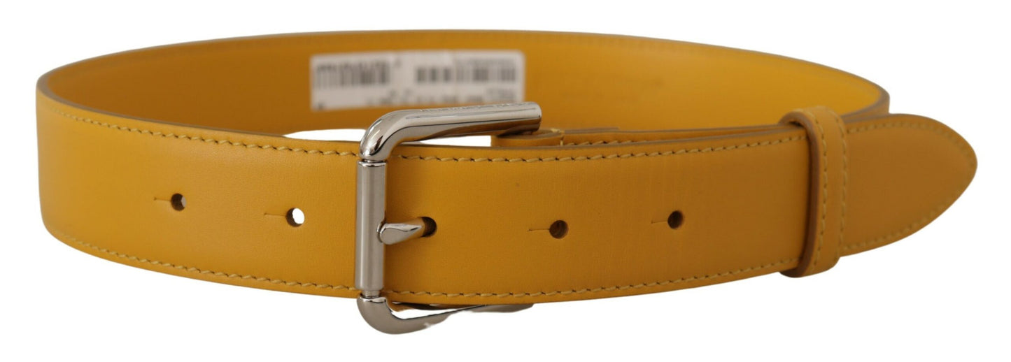 Dolce & Gabbana Yellow Leather Silver Tone Logo Metal Buckle Belt