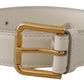 Dolce & Gabbana White Calf Leather Gold Tone Logo Metal Buckle Belt