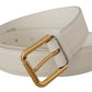 Dolce & Gabbana White Calf Leather Gold Tone Logo Metal Buckle Belt