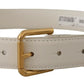 Dolce & Gabbana White Calf Leather Gold Tone Logo Metal Buckle Belt