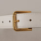 Dolce & Gabbana White Calf Leather Gold Tone Logo Metal Buckle Belt