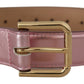 Dolce & Gabbana Metallic Pink Polished Leather Logo Metal Buckle Belt