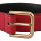 Dolce & Gabbana Red Calf Leather Gold Tone Logo Metal Buckle Belt