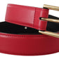 Dolce & Gabbana Red Calf Leather Gold Tone Logo Metal Buckle Belt