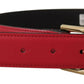 Dolce & Gabbana Red Calf Leather Gold Tone Logo Metal Buckle Belt