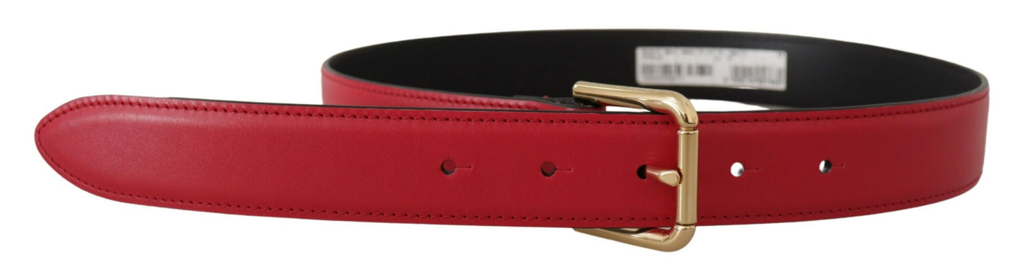 Dolce & Gabbana Red Calf Leather Gold Tone Logo Metal Buckle Belt