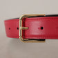 Dolce & Gabbana Red Calf Leather Gold Tone Logo Metal Buckle Belt