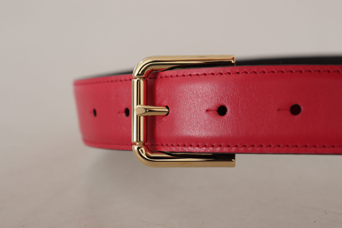 Dolce & Gabbana Red Calf Leather Gold Tone Logo Metal Buckle Belt