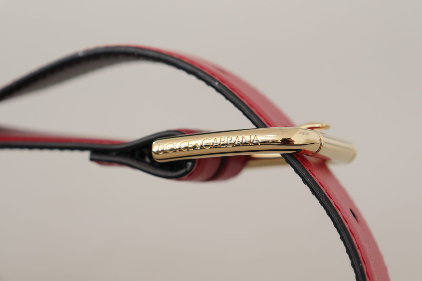 Dolce & Gabbana Red Calf Leather Gold Tone Logo Metal Buckle Belt