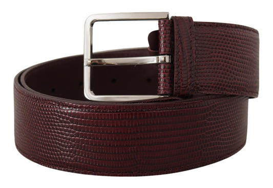 Dolce & Gabbana Maroon Calf Leather Wide Logo Engraved Buckle Belt