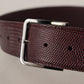 Dolce & Gabbana Maroon Calf Leather Wide Logo Engraved Buckle Belt