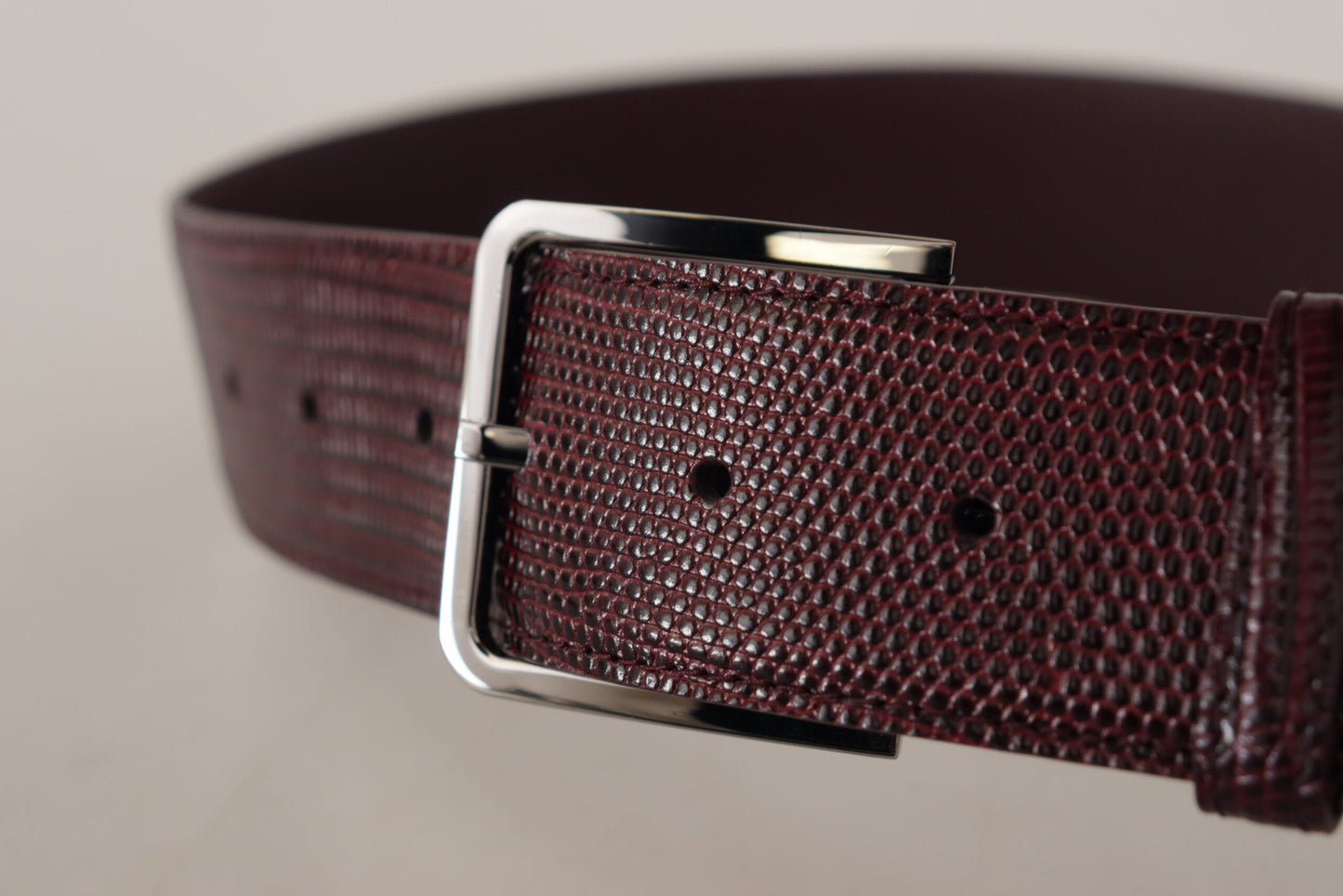 Dolce & Gabbana Maroon Calf Leather Wide Logo Engraved Buckle Belt