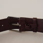 Dolce & Gabbana Maroon Calf Leather Wide Logo Engraved Buckle Belt