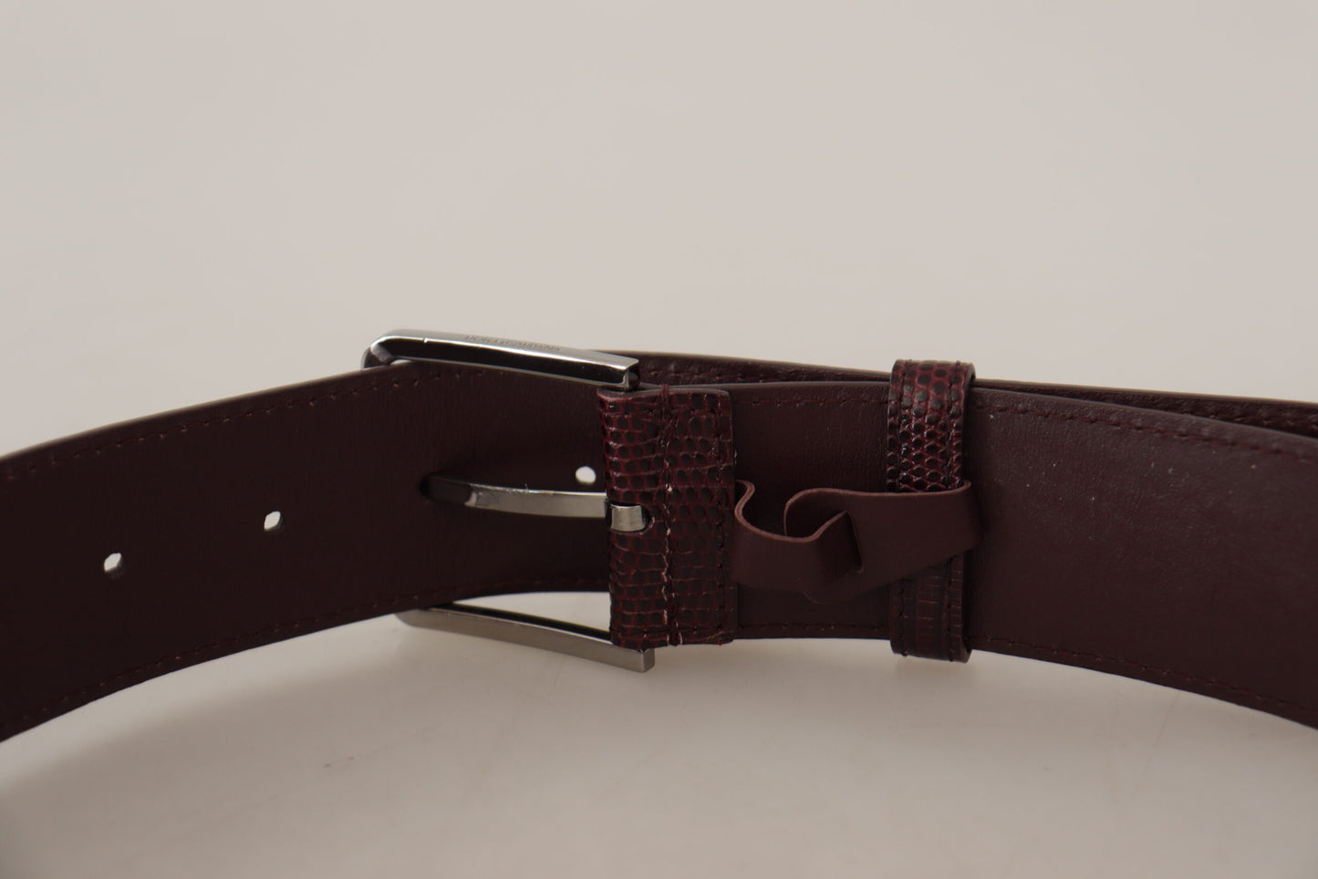 Dolce & Gabbana Maroon Calf Leather Wide Logo Engraved Buckle Belt