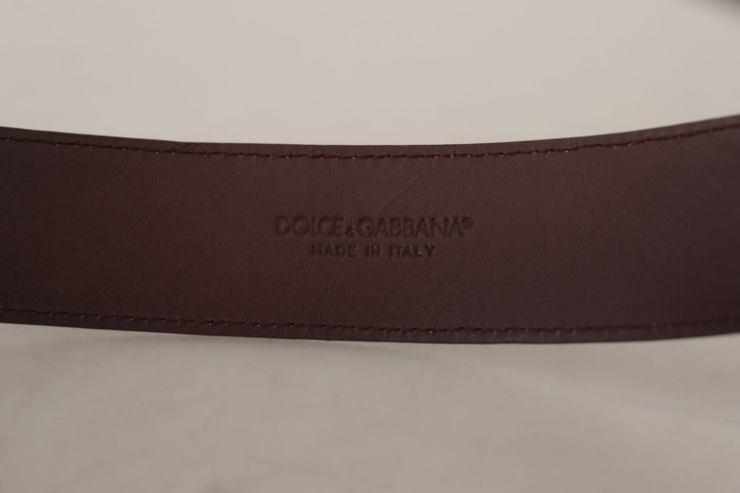 Dolce & Gabbana Maroon Calf Leather Wide Logo Engraved Buckle Belt