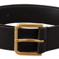 Dolce & Gabbana Black Calf Leather Gold Tone Logo Metal Buckle Belt