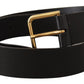 Dolce & Gabbana Black Calf Leather Gold Tone Logo Metal Buckle Belt