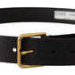 Dolce & Gabbana Black Calf Leather Gold Tone Logo Metal Buckle Belt